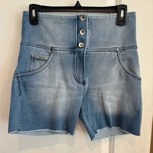 Freddy Light Blue High-Rise Denim Shorts with Button Fly